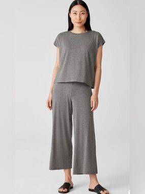 EILEEN FISHER - Fine Jersey Wide-Leg Pant - Heathered Blue - Size Large